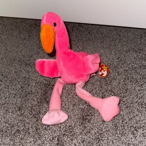 Ty Bright Pink Flamingo Plush with Orange Beak